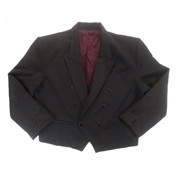 Vintage Women's Blazer Double Breasted K USA Large Black Maroon Lining 1980s - Picture 1 of 7